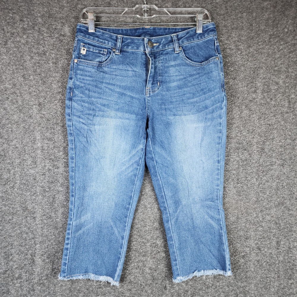 Belle Kim Gravel Cropped Jeans‎ Women 6P Blue Raw Hem Capri Mid Rise Denim